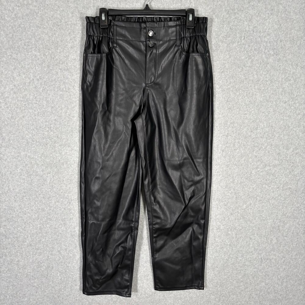Scoop Faux Leather Pants Womens 8 Black‎ Paperbag Crop Mom Pleather Shiny Moto